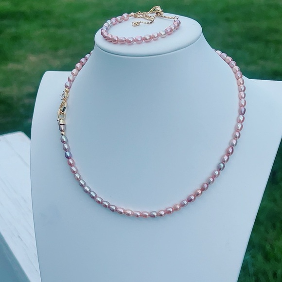 O85 Handmade Freshwater Pearl Necklace Bracelet Set - Picture 3 of 6